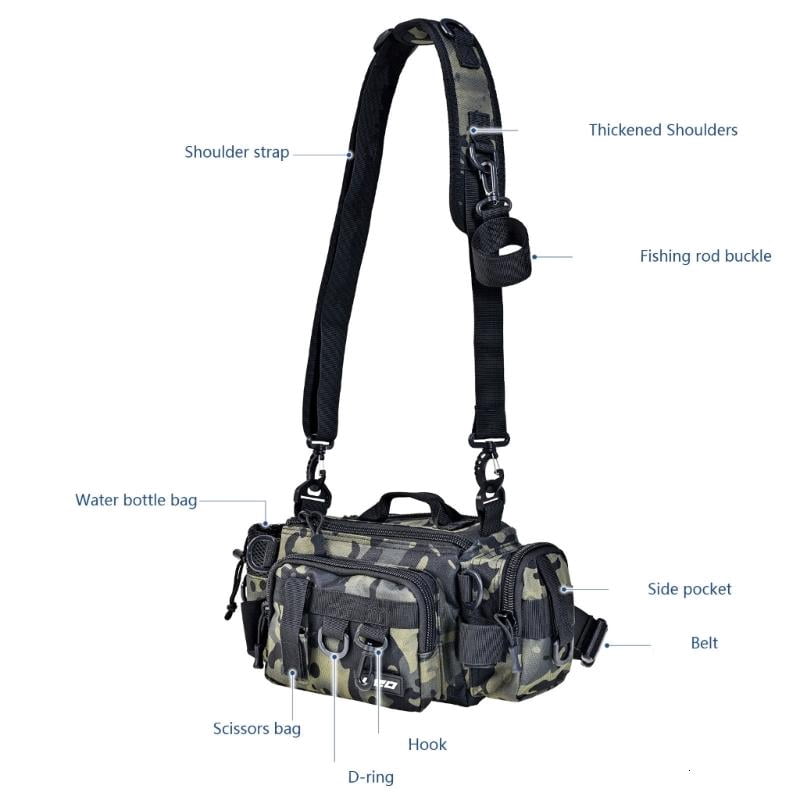 CEORPER Fishing Tackle Bag Waterproof Crossbody Fishing Gear Bag with Waist Belt