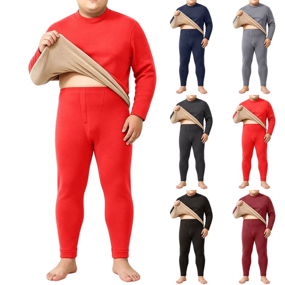 2 Piece Thermal Underwear for Men Sherpa Fleece Lined Long Sleeve Tops Long Johns Winter Basic Layer Warm Sets S-4XL