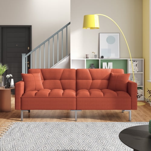 Sectional Sofa Small Couch Linen Upholstered Modern Convertible Folding Futon Bed For Compact Living Space Orange Com Sectional Sofa Small Couch Linen, Living Spaces Sectional Sofa Bed