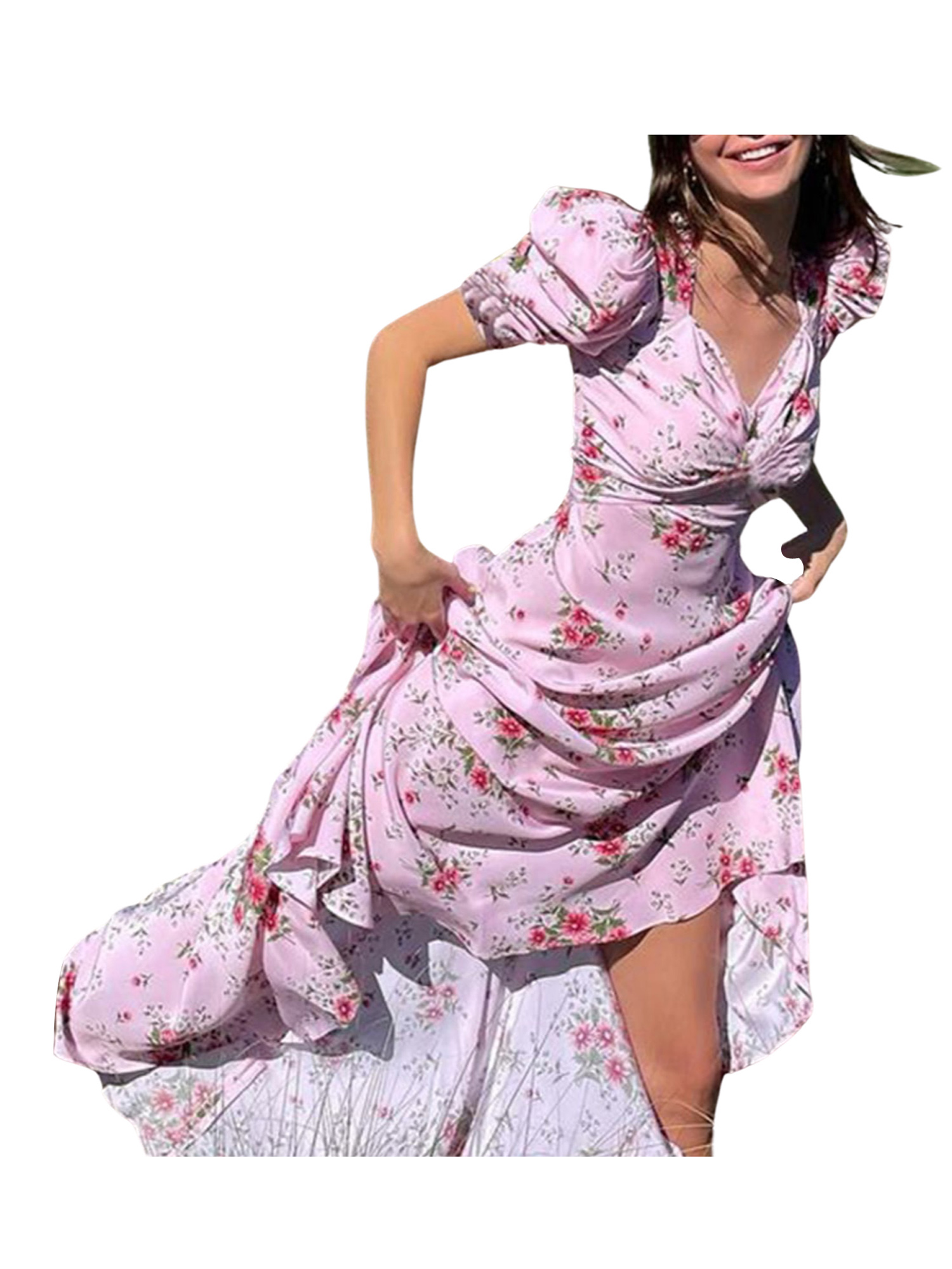 puff sleeve long dress