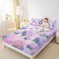 thumbnail image 3 of Manfei Cute Hydrangea Floral King Sheets, Chic Blossom Bedding, Lilac Purple Green 4pcs(1 Flat Sheet, 1 Fitted Sheet and 2 Pillowcases), 3 of 6