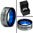 thumbnail image 4 of Tungsten I Love You 3000 Engraved Quote Band Ring 8mm Men Women Comfort Fit Blue Flat Cut Brushed Gray Polished, 4 of 4