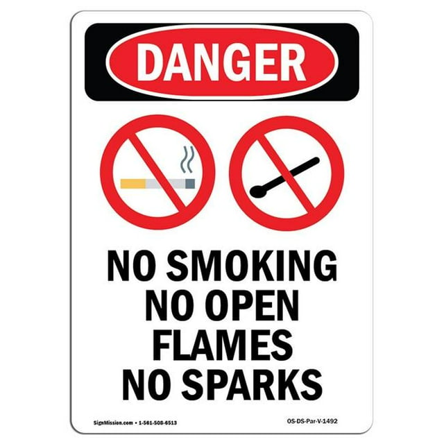 SignMission OS-DS-A-1218-V-1492 12 x 18 in. OSHA Danger Sign - No Smoking No Open