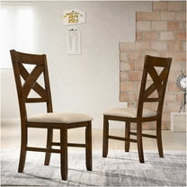 JERFIT 2-Pack Solid Wood Dining Chairs, X-Back Side Chairs with Padded Fabric Seat, Brown Upholstered Armless Kitchen Chairs for Dining Room