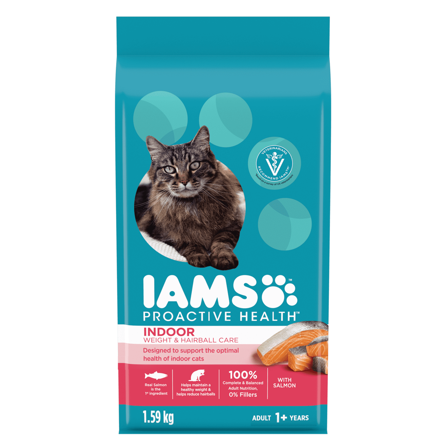 Iams Proactive Health Adult Indoor Weight & Hairball Care Dry Cat Food with Salmon 1.6kg