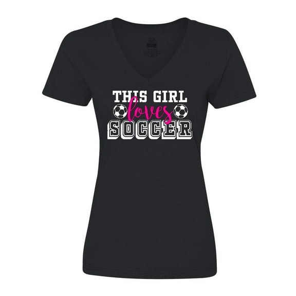 Inktastic This Girl Loves Soccer Women's V-Neck T-Shirt
