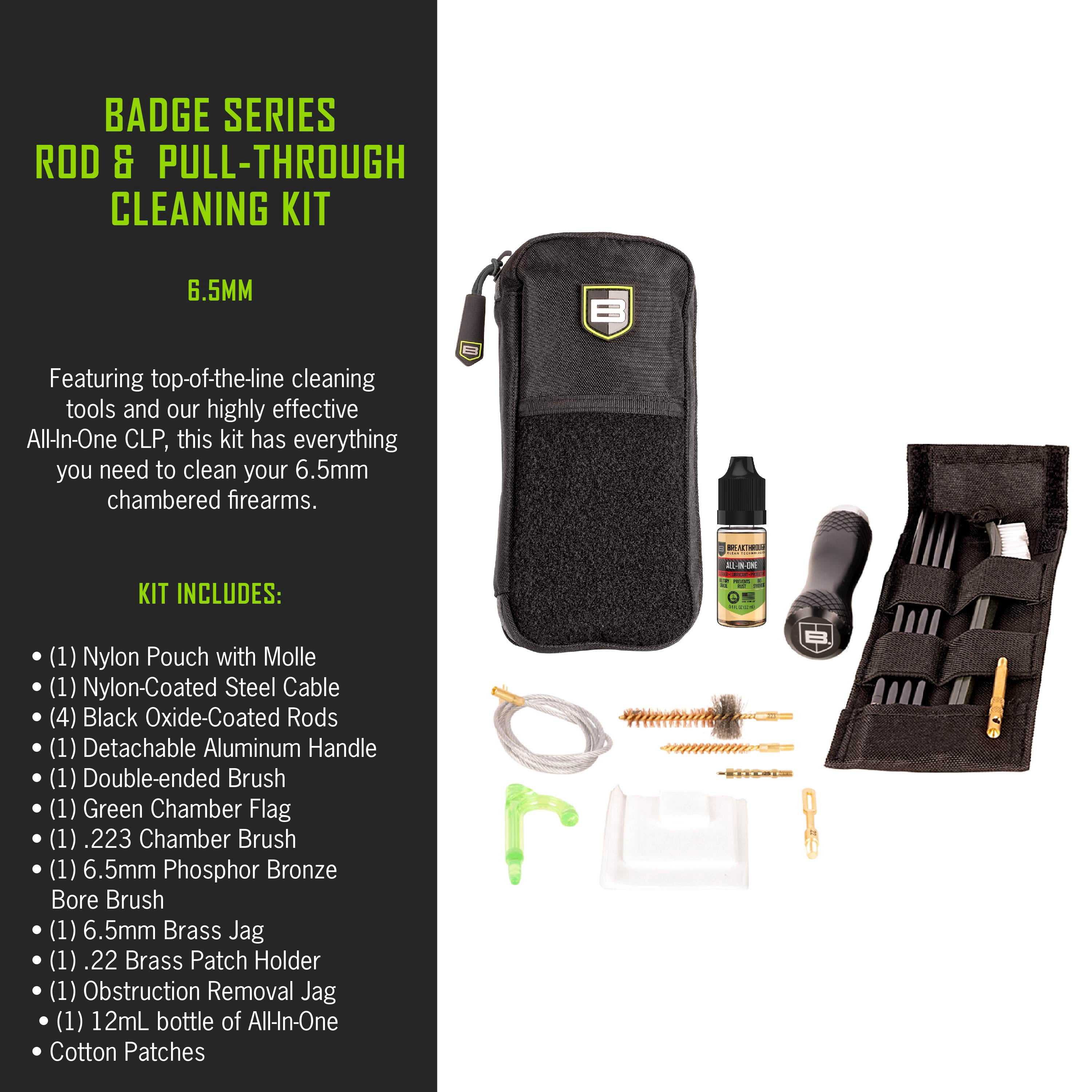 Breakthrough Clean Technologies® Badge Series Rod & Pull-Through Cleaning Kit w/ Molle Pouch, 6.5mm