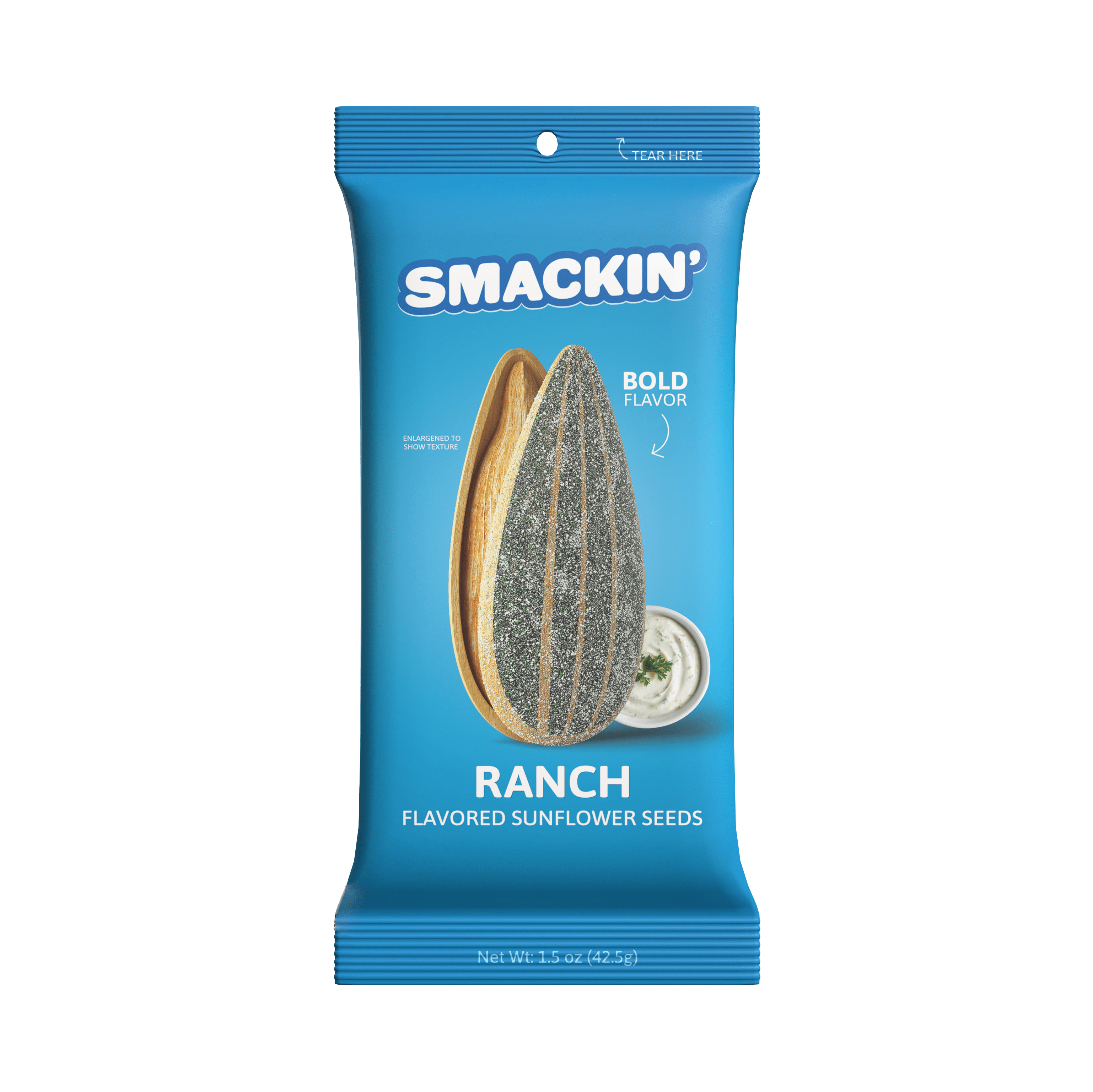 SMACKIN' Sunflower Seeds, Roasted Jumbo Small-Batch, American Made - Ranch. 1.5oz bags (54 Pack Bucket)