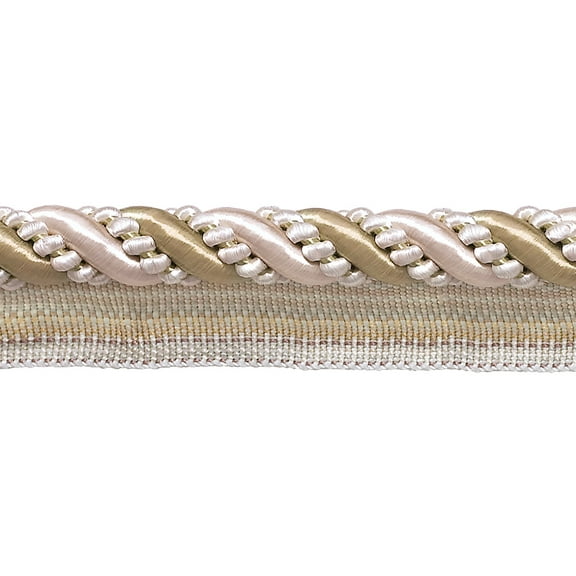 7/16" (1cm) Large Shiny Decorative Twisted Rope Cord with Lip | Cord Trim # 0716I2,, White Sands #4001 (White Ivory, Cream Ivory, Light Beige) Sold By The Yard (36"/3 ft/0.9m)
