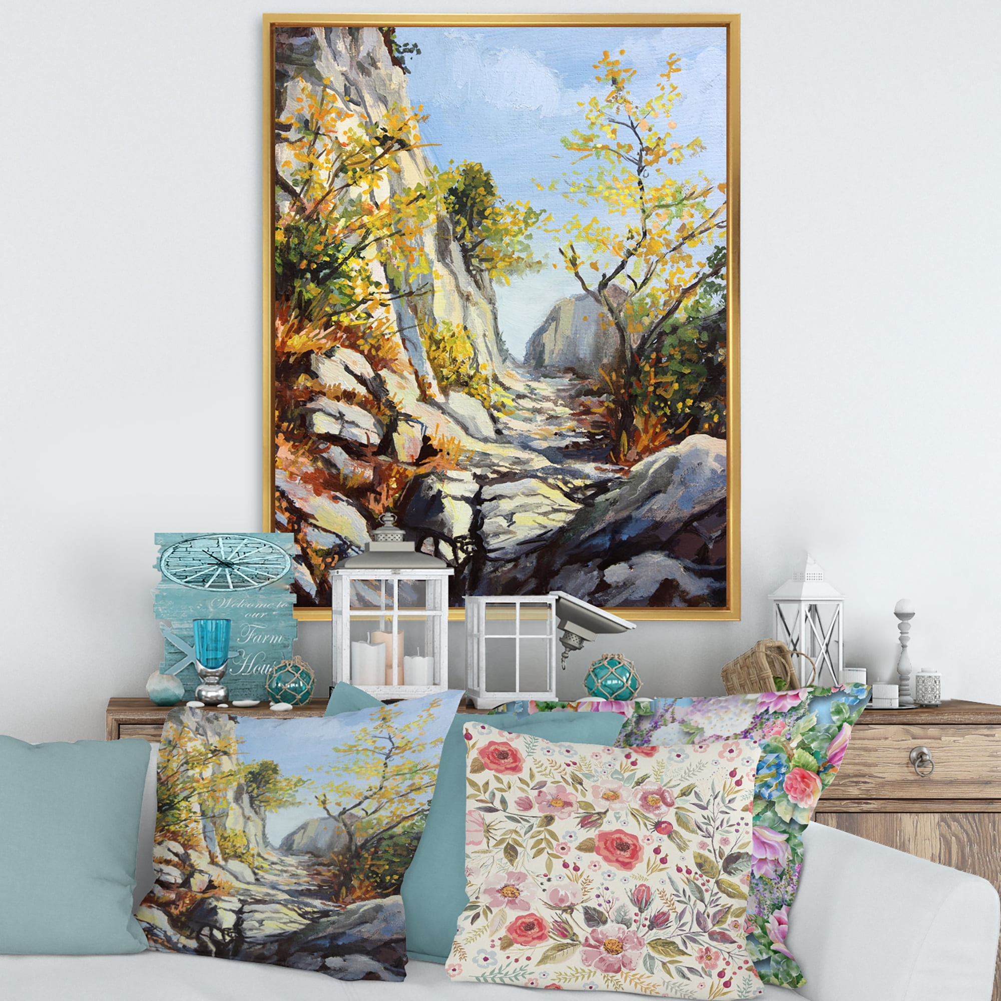 Designart 'Marble Path In Autumn Mountain' Traditional Framed Canvas Wall Art Print
