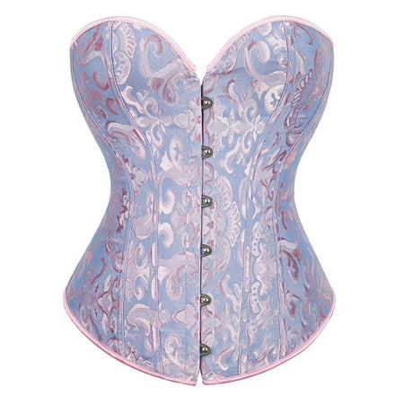 Prolriy Corset Tops for Women  Women s Bustier Corset Top Sets Black Satin Waist Cincher Plus Size Gothic Tops Womens Tops Blue XXXXL