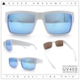 thumbnail image 2 of Mens Rectangle 90s Thick Horn Rim Skater Sport Plastic Sunglasses White - Blue Mirror, 2 of 8