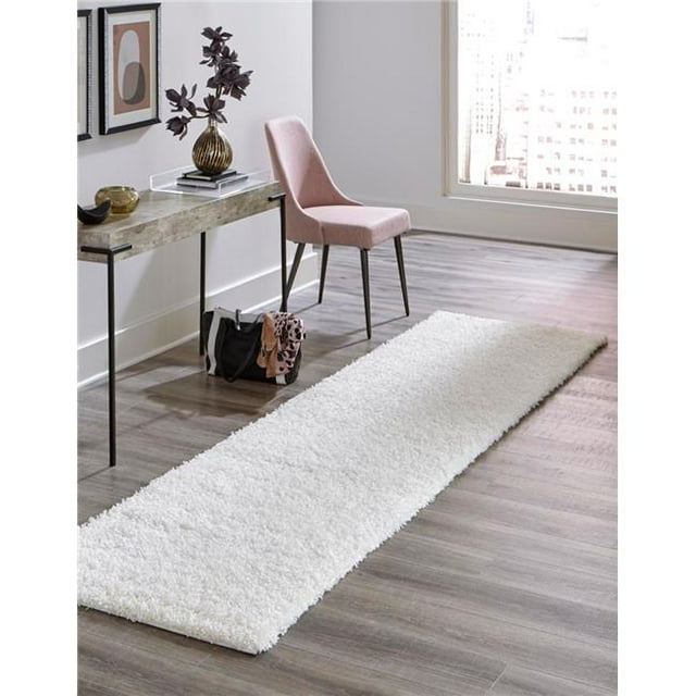 Unique Loom 3140753 2 ft. 6 in. x 13 ft. Solid Shag Runner Rug, Snow White