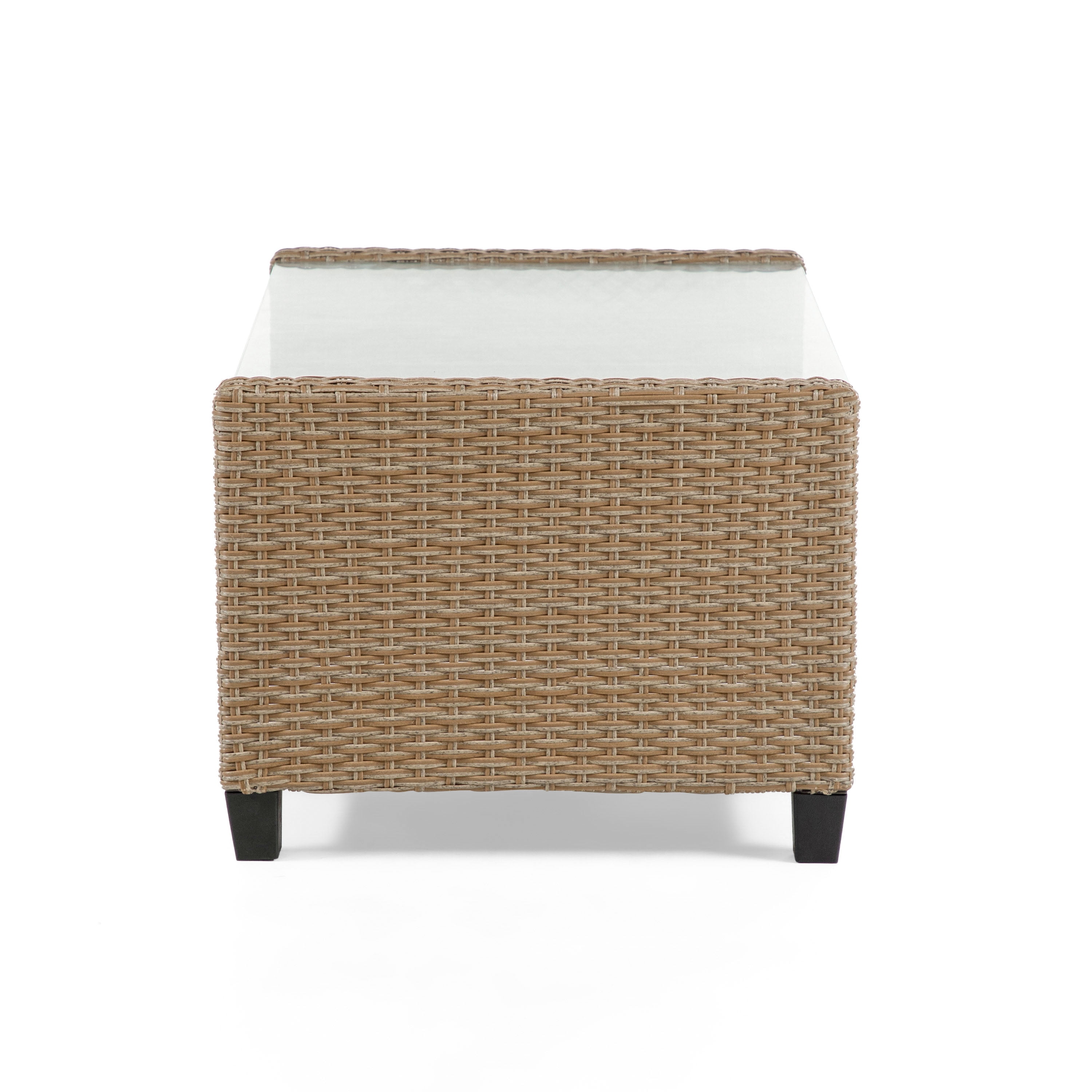 Alaya Outdoor Patio 1-Shelf PE Wicker and Steel Coffee Table, Natural Tone