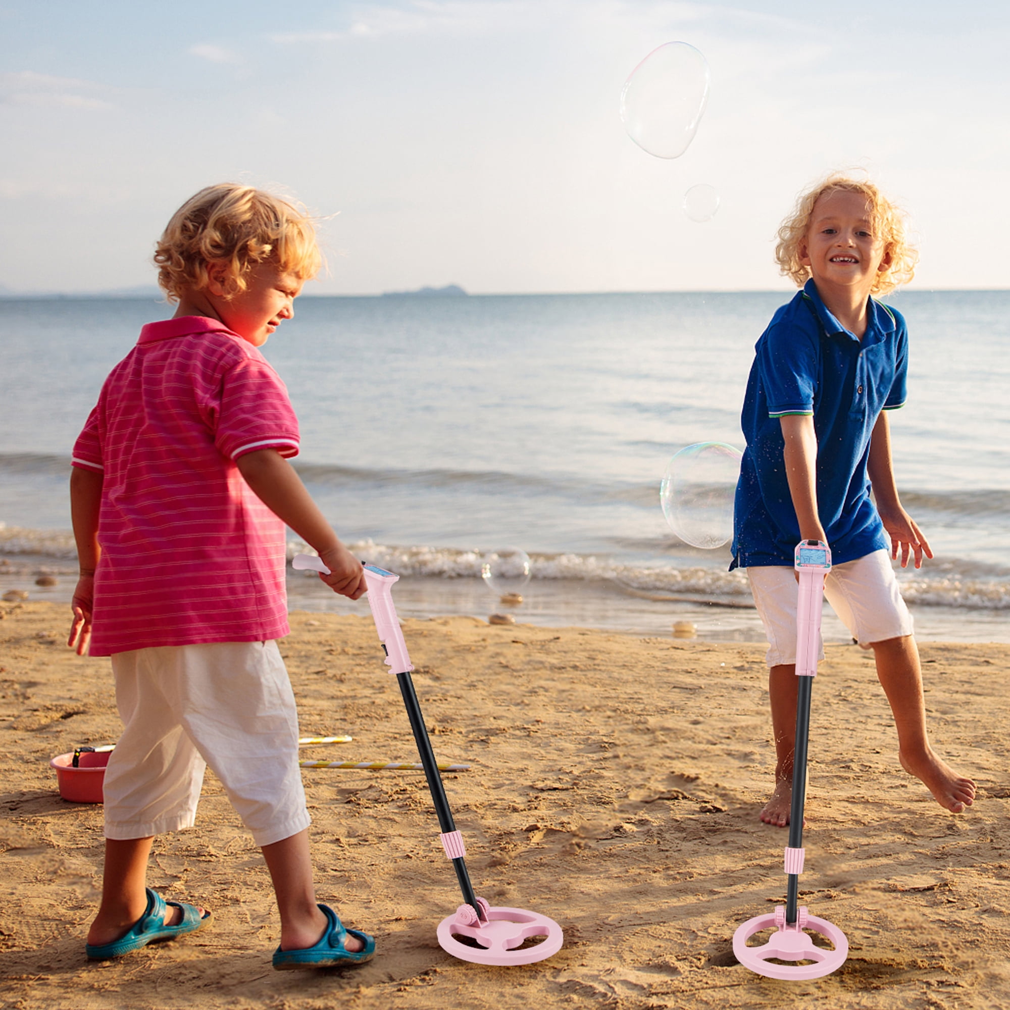 Gymax 24.5''-33.5'' Metal Detector for Kids with LCD Display IP68 Waterproof Pink