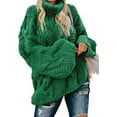 thumbnail image 1 of Women's Off Shoulder Long Sleeve V-Neck Ribbed Cable Pullover Sweaters Loose Fitting Jumper Tops, 1 of 3