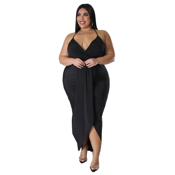 AURA Women Plus Size V Neck Sleeveless Midi Dress Adjustable Strap Stretch Casual Dress Summer