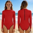 thumbnail image 2 of Swimsuit for Girls, Long Sleeve One Piece Rashguard, Solid Color Beach Vacation Swimsuit for Kids 2-13 Years, 2 of 7