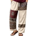 thumbnail image 2 of Tsivenald Linen Pants Men Wide Leg Resort Leisure Trousers Retro Patchwork Ethnic Pattern Wrinkle Resistant Side Pocket Mens Beach Bottoms, 2 of 5