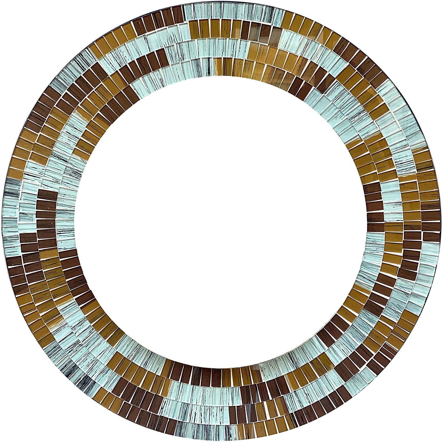 Zorigs Mirror Wall Art Decor Handcrafted Decorative Wall Mirror Dark Brown Light Brown And Off White Glass Mosaic 24 Frame 16 Round Mirror For Hallway Bedroom Bathroom Living Room Walmart Com