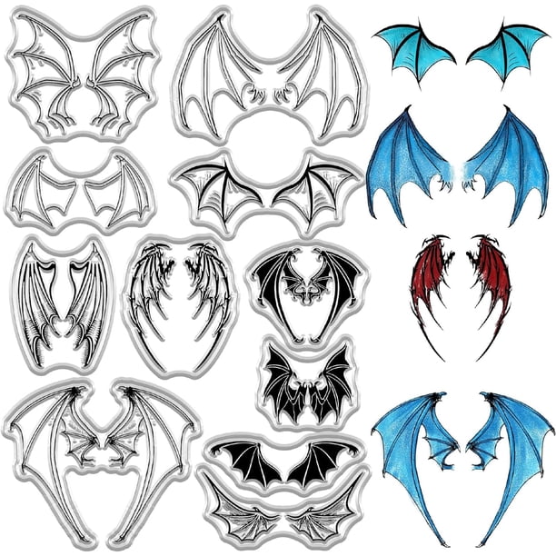 Sellos transparentes de silicona reutilizables con diseño de alas de diablo vintage