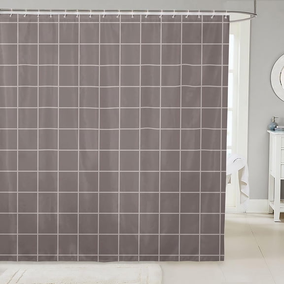 Grey Grid Shower Curtain 71x71 inches Waterproof Fabric Bath Curtain for Bathroom