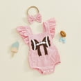 thumbnail image 2 of mgoYE Baby Girl Summer Clothes Newborn Outfit Football Season Ruffle Romper Infant Baby Dress Bow Headband Solid Cute Outfits Girls(Pink,6-12 Months), 2 of 9