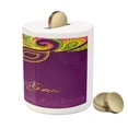 thumbnail image 3 of Mardi Gras Piggy Bank, Colorful Lace Style Corner Ornaments Calligraphy and Dotted Design, Ceramic Coin Bank Money Box for Cash Saving, 3.6" X 3.2", Purple Yellow Green, by Ambesonne, 3 of 4