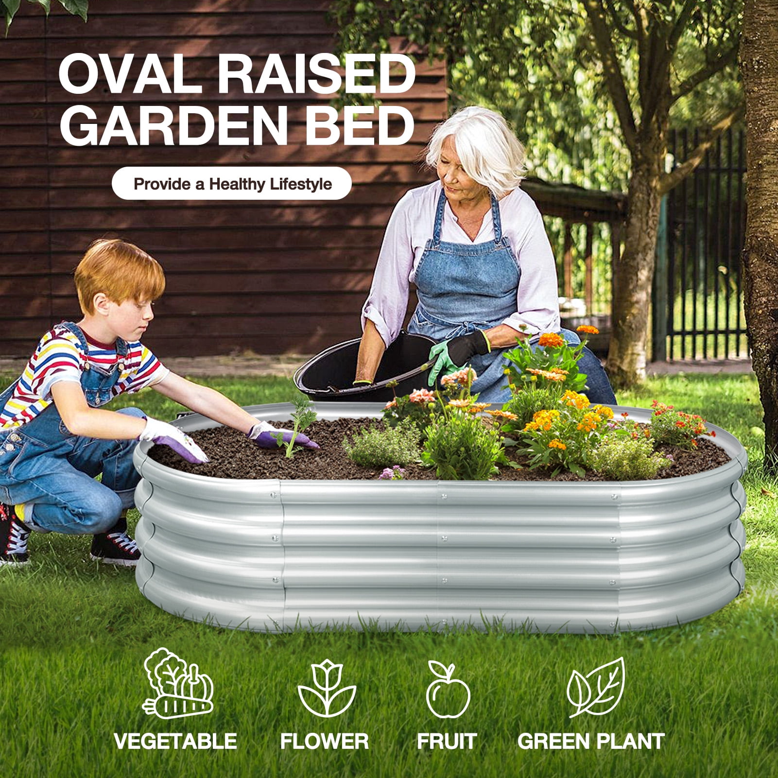 Livhil Galvanized Raised Garden Bed Mental, Outdoor Garden Planters, Large Galvanized Raised Planters 4ft (L) x2ft (W) x1ft (H), Silver