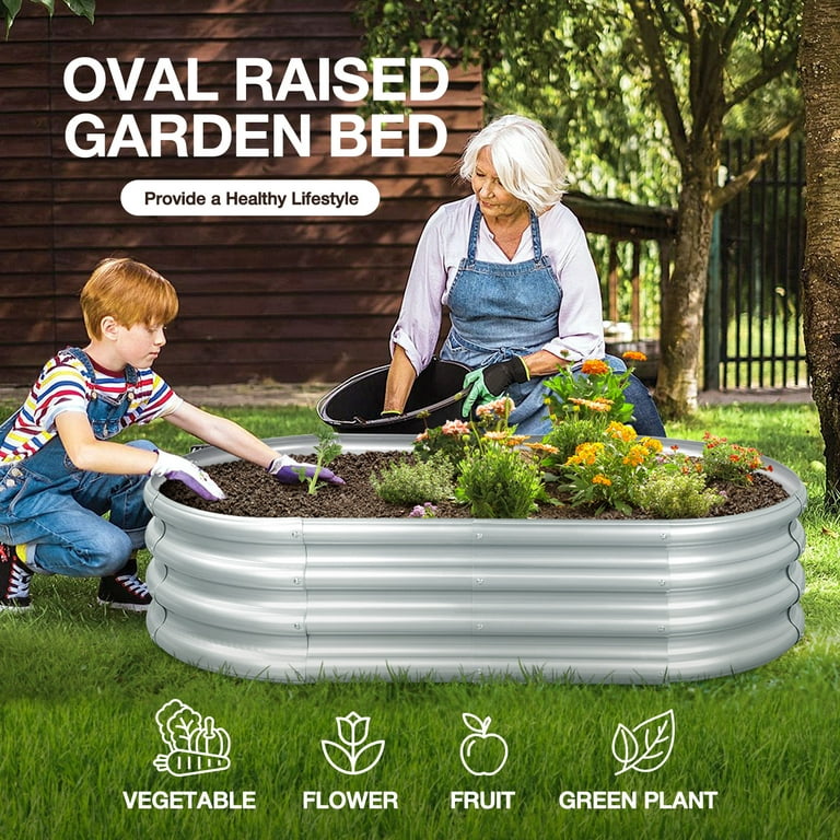 Galvanised Oval Trough W Handles Outdoor Garden Metal Steel Planter Flower  Pot 