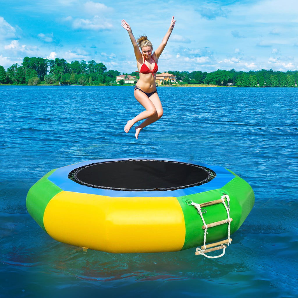 Inflatable Bouncer Jump Water Trampoline Bounce Swim Platform Inflatable Water Trampoline Water Park Play Center for Adult Kids from US, Multicolour 10 FT Splash Padded Water Bouncer