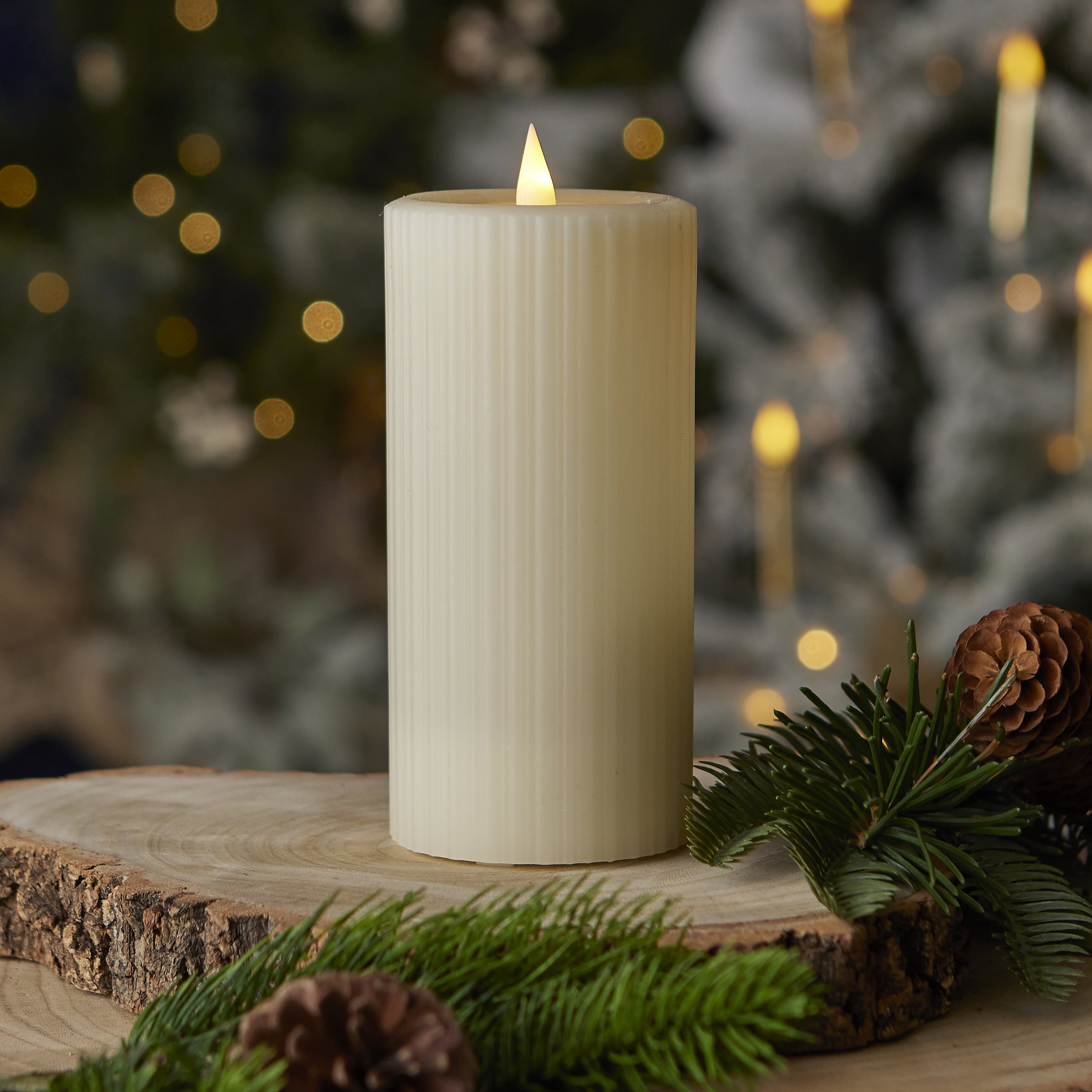 Fine Ribbed Motion Flameless Candle 3x7 Ivory