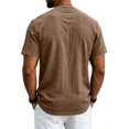 thumbnail image 4 of Men's Short Sleeve Linen Button Down Shirts Collarless V-Neck Untucked Casual Summer Old Money Tops, L, 4 of 8