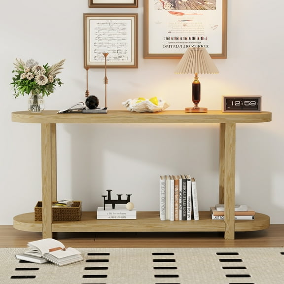 Harper & Bright Designs Wood Narrow Console Table with Stroage , Minimalist Entryway Table with Streamlined Desktop Design for Hallway and Entryway , Natural