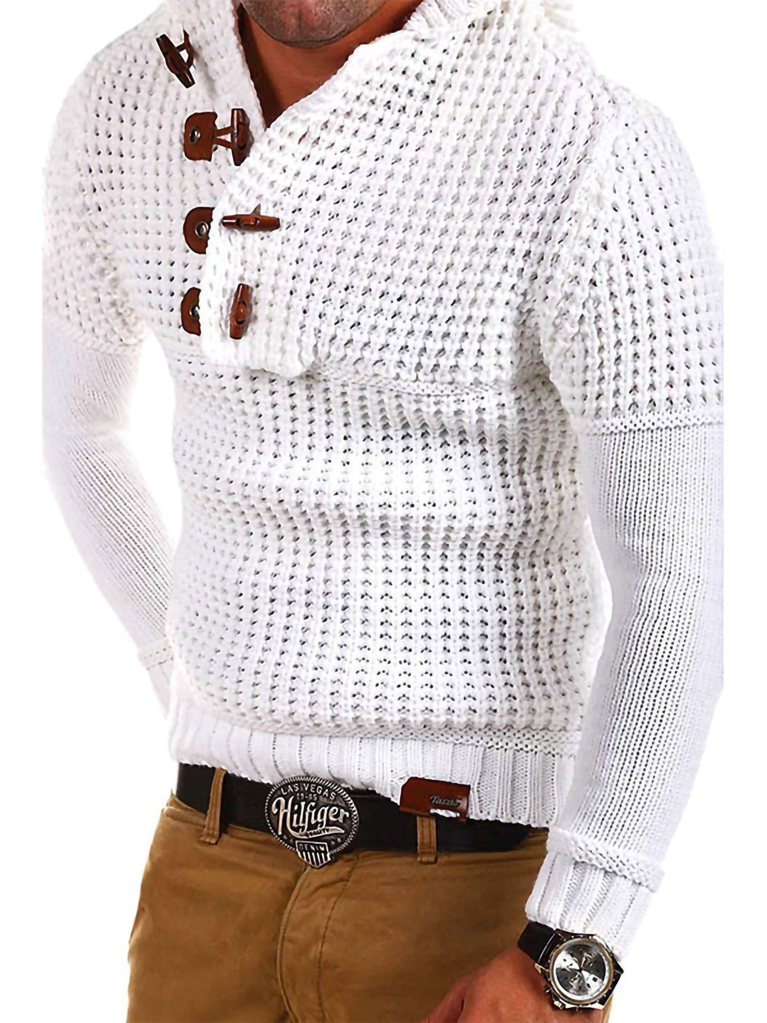 Cardigan Men's Winter Jumper Top Hooded Pullover Casual Knitwear Knitted Sweater
