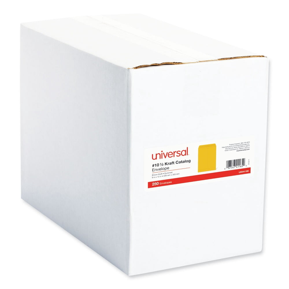 Universal® Center Seam 9" x 12" Manila Catalog Envelopes, Gummed Closure 28 Lb, Brown Kraft, Box Of 250