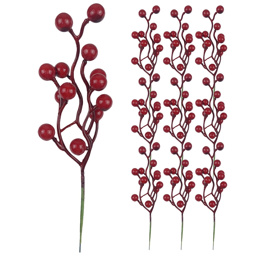 12pcs Artificial Red Berry Stems Plastic Fake Red Berry Stems Berry