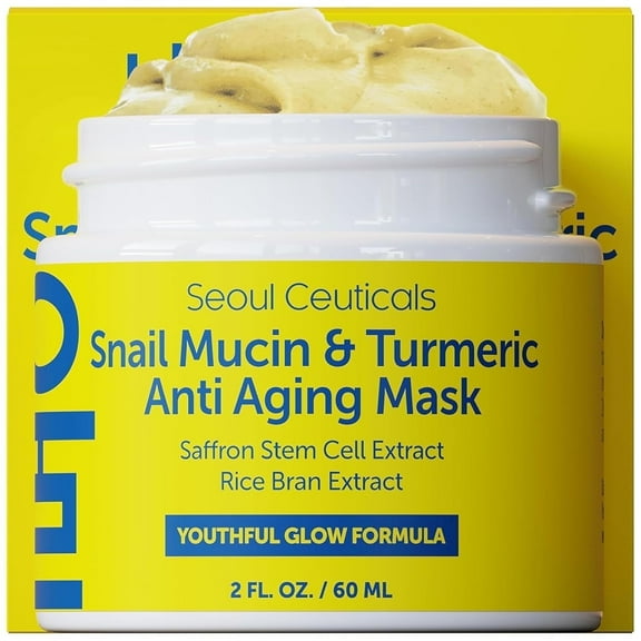 SeoulCeuticals Korean Face Mask Skin Care - Snail Mucin Turmeric Mask for Face – Cruelty Free K Beauty Anti Aging Face Mask for Healthy, Youthful Glow 2oz