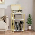 thumbnail image 7 of Record Player Stand with Storage, Large Record Player Table,Vinyl Record Storage Cabinet, Record Player Table, Gold & Marble, 7 of 7