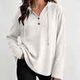 thumbnail image 2 of Tqcoqu Women's Waffle Knit Henley Button Hoodie,Drawstring V Neck Drop Shoulder Long Sleeve Casual Pullover Tops,White Women's S-XXL, 2 of 7