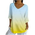 thumbnail image 2 of Tops for Women Plus Size 3/4 Sleeve V-Neck Casual Print Loose Blouse Shirts,Womens Blouse Yellow, 2 of 5