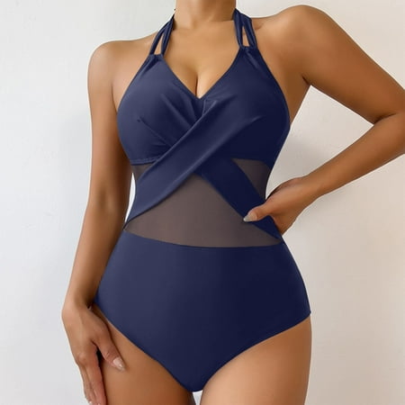 OSFVNOXV High Waisted Bikini for Women Halter Neck Twist Front Bandage Bra See Sheer Hipster Panties Swimwear Sets Bathing Suits Clearance