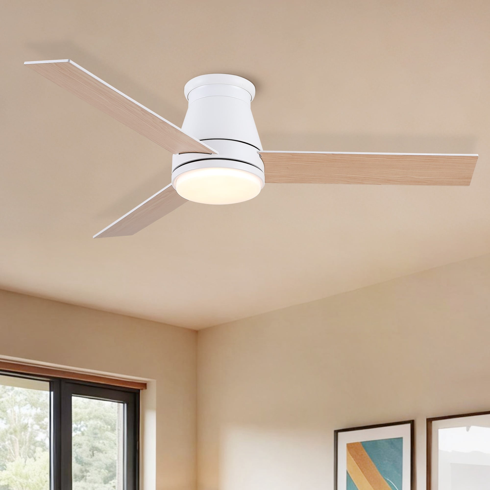 BoFang 48 inch Ceiling Fan with Light, Low Profile Flush Mount, Remote Control, DC Motor,White