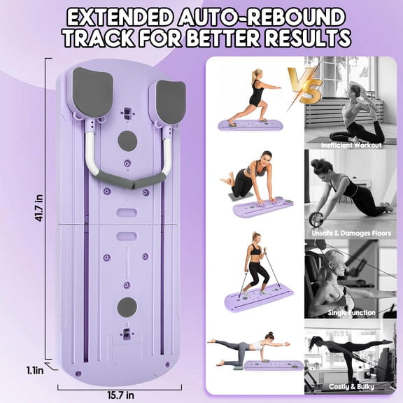 5 in 1 Folding Pilates Board, Pilates Reformer Set with 300 LBS Weight Capacity, Portable Home Pilates for Woman (Purple)