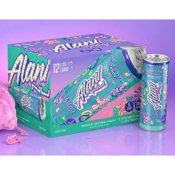 Alani Nu Energy Drink, Purple Cotton Candy, 12 fl. oz 12 pk.