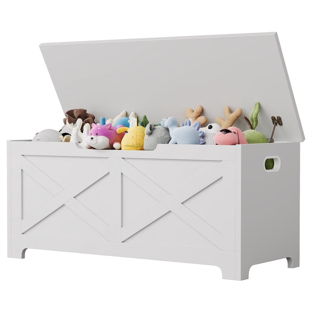 Bingirl 39.4" Storage Bench - Wooden Toy Chest with Safety Hinge, Multi-Functional Entryway & Living Room Storage, Easy Assembly