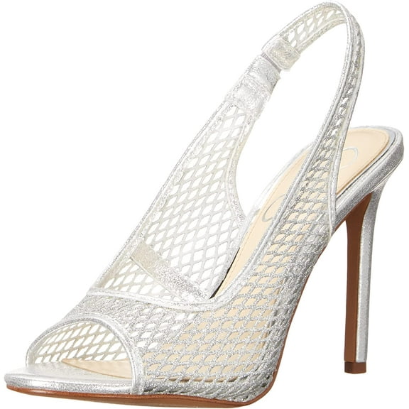 Jessica Simpson Jaisey Clear/Silver Peep Toe Slingback Stiletto Heeled Sandals (Clear/Silver, 7)