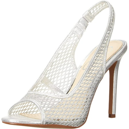 Jessica Simpson Jaisey Clear/Silver Peep Toe Slingback Stiletto Heeled Sandals (Clear/Silver, 8.5)