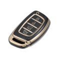 thumbnail image 1 of Funda para llave compatible con Hyundai Elantra Sonata, 4 botones, borde dorado, moda suave TPU, protección de 360 grados, mando a distancia negro sin llave, funda protectora para llave inteligente, 1 of 1
