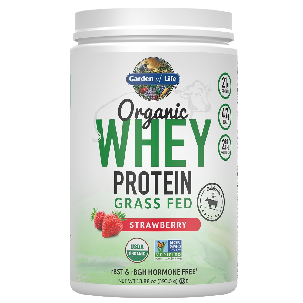 Garden of Life Organic Whey Protein Grass Fed Powder, Strawberry, 13.88